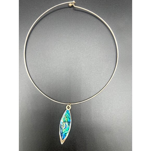 Vtg Surfboard Pendant Necklace Abalone Shell Moon Star Dolphin 15" Torque - Picture 1 of 5